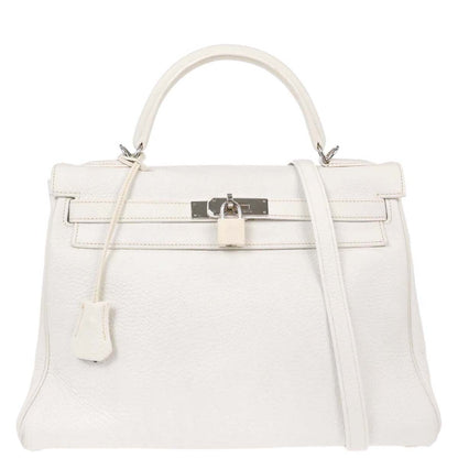 Hermes White Taurillon Clemence Kelly 32 Retourne 2way Shoulder Handbag