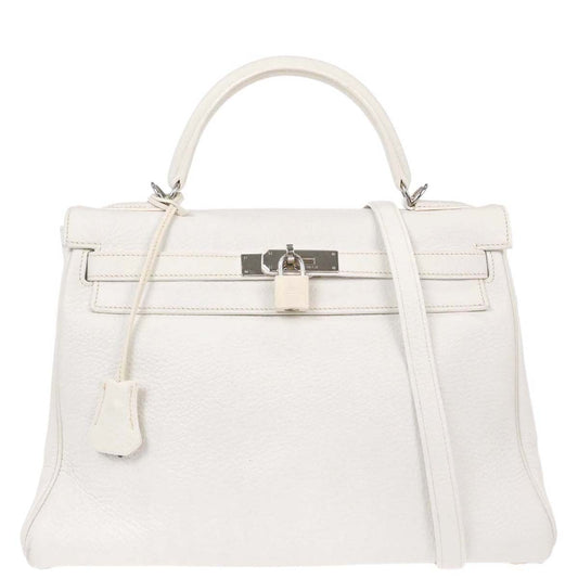 Hermes White Taurillon Clemence Kelly 32 Retourne 2way Shoulder Handbag