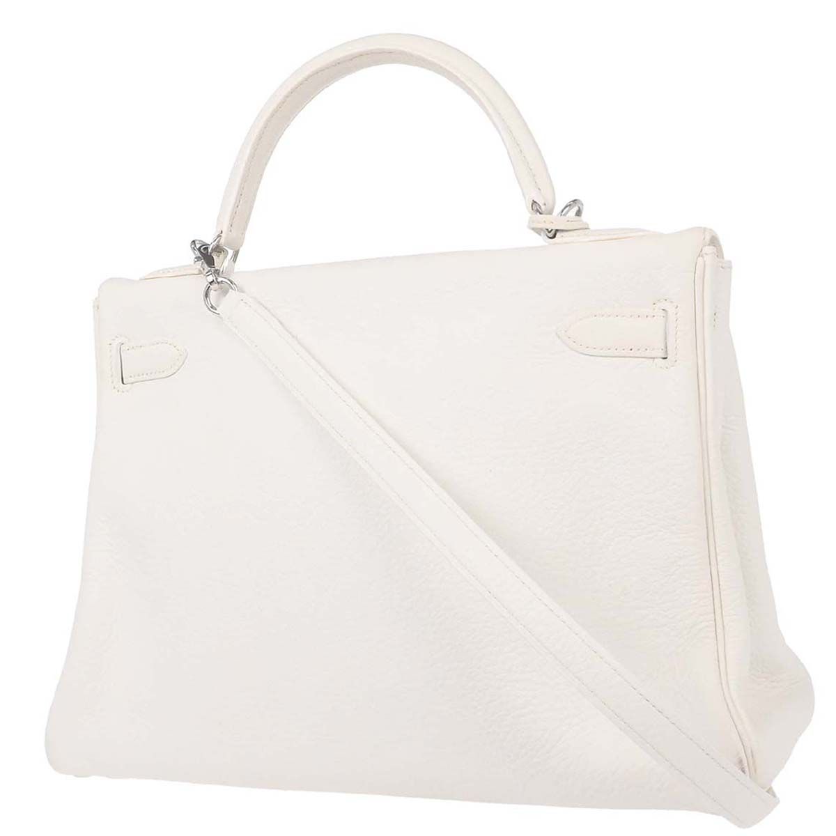 Hermes White Taurillon Clemence Kelly 32 Retourne 2way Shoulder Handbag