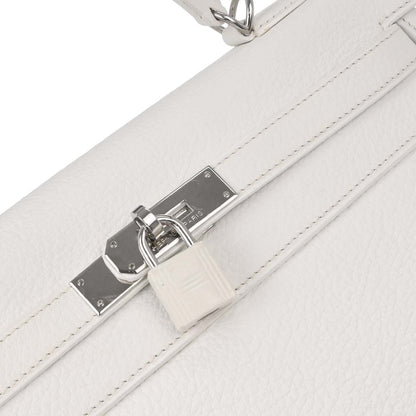 Hermes White Taurillon Clemence Kelly 32 Retourne 2way Shoulder Handbag