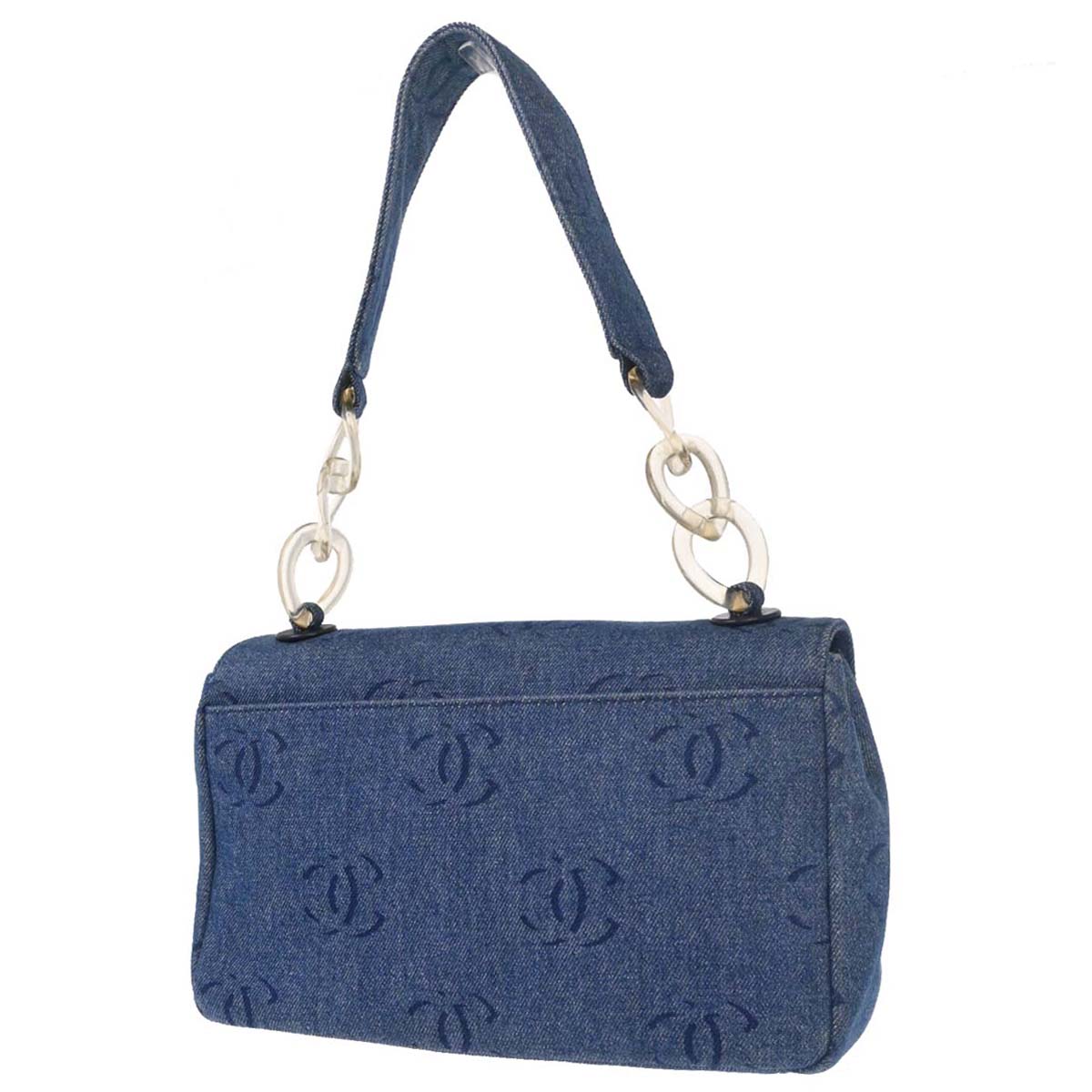 Chanel 2002-2003 Blue Denim Acrylic Chain Straight Flap Shoulder Bag
