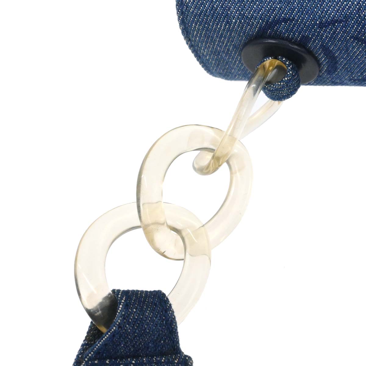 Chanel 2002-2003 Blue Denim Acrylic Chain Straight Flap Shoulder Bag