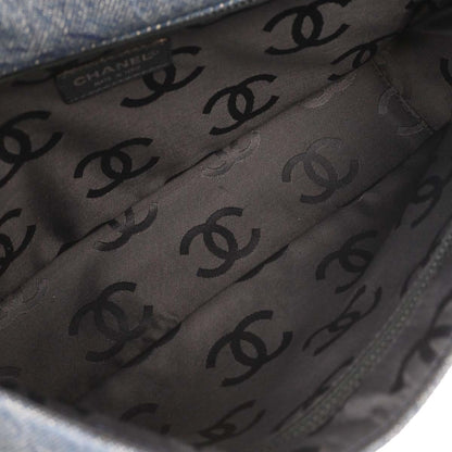 Chanel 2002-2003 Blue Denim Acrylic Chain Straight Flap Shoulder Bag