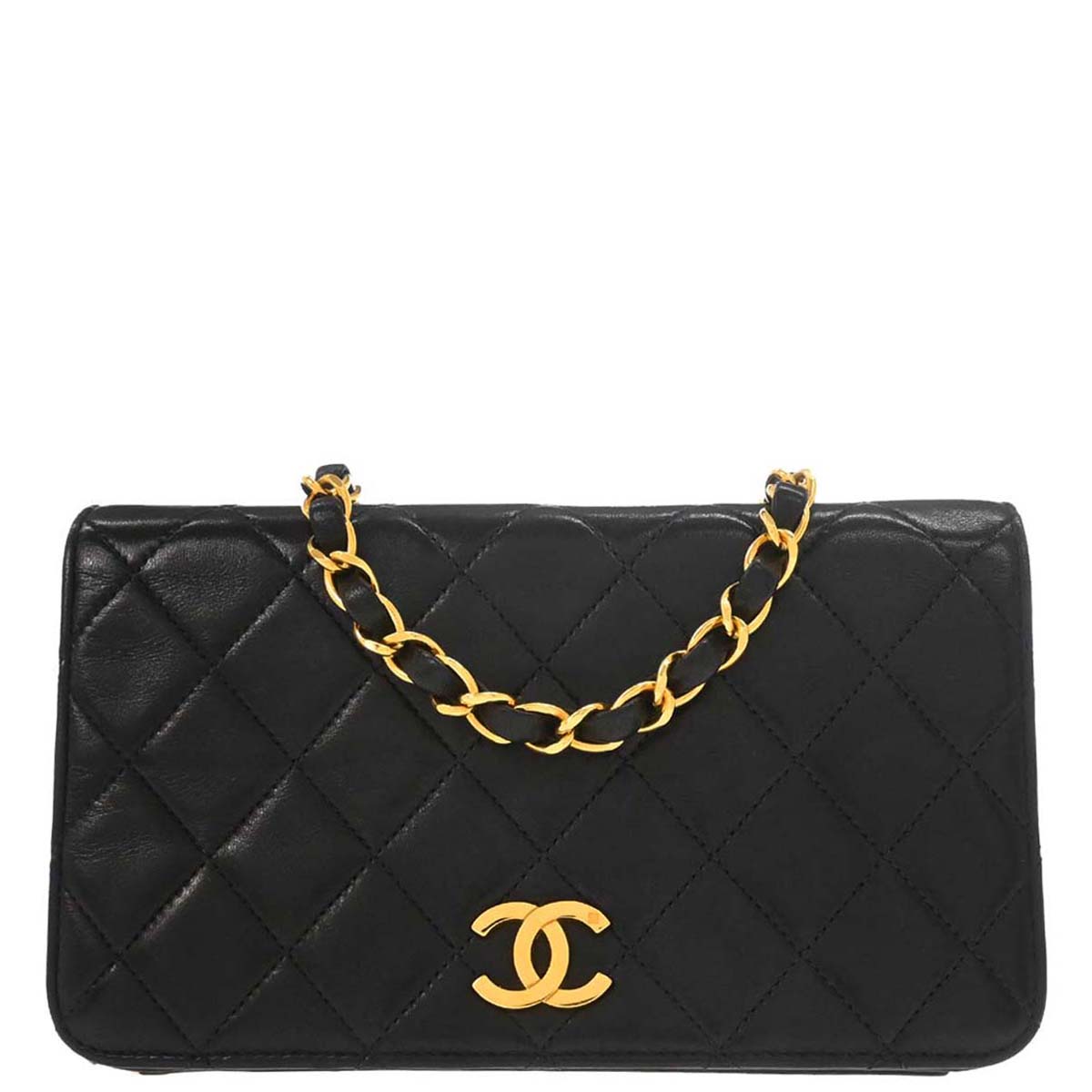 Chanel 1996-1997 Black Lambskin Pushlock Mini Full Flap Shoulder Bag