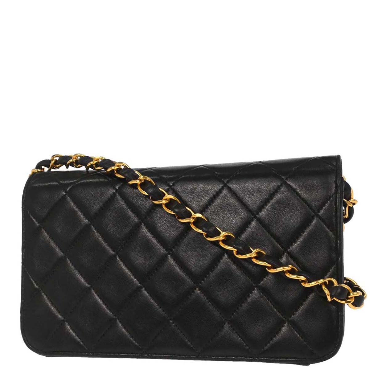 Chanel 1996-1997 Black Lambskin Pushlock Mini Full Flap Shoulder Bag