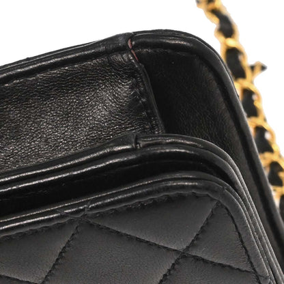 Chanel 1996-1997 Black Lambskin Pushlock Mini Full Flap Shoulder Bag