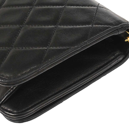 Chanel 1996-1997 Black Lambskin Pushlock Mini Full Flap Shoulder Bag