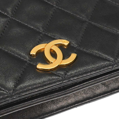 Chanel 1996-1997 Black Lambskin Pushlock Mini Full Flap Shoulder Bag