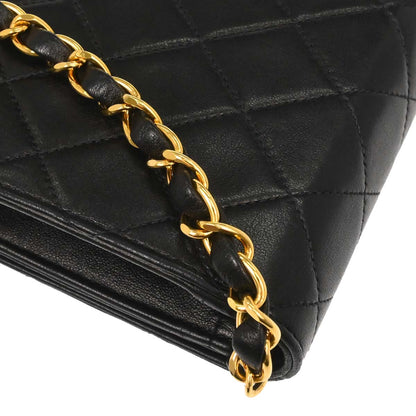 Chanel 1996-1997 Black Lambskin Pushlock Mini Full Flap Shoulder Bag