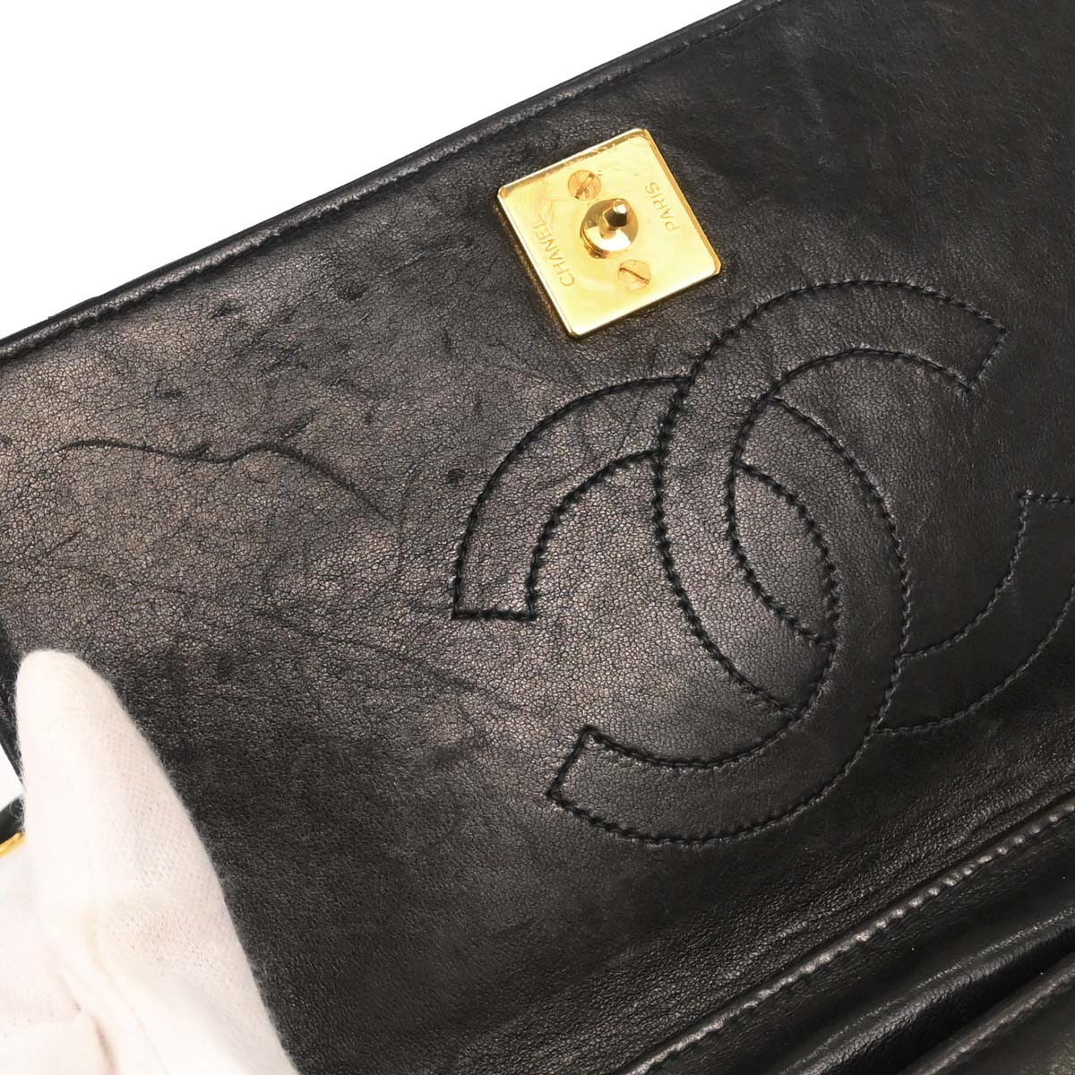 Chanel 1996-1997 Black Lambskin Pushlock Mini Full Flap Shoulder Bag