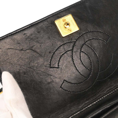 Chanel 1996-1997 Black Lambskin Pushlock Mini Full Flap Shoulder Bag