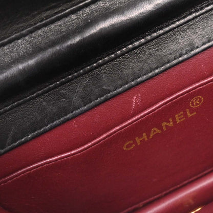Chanel 1996-1997 Black Lambskin Pushlock Mini Full Flap Shoulder Bag