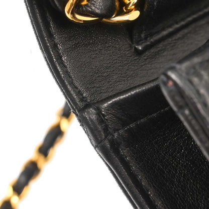 Chanel 1996-1997 Black Lambskin Pushlock Mini Full Flap Shoulder Bag