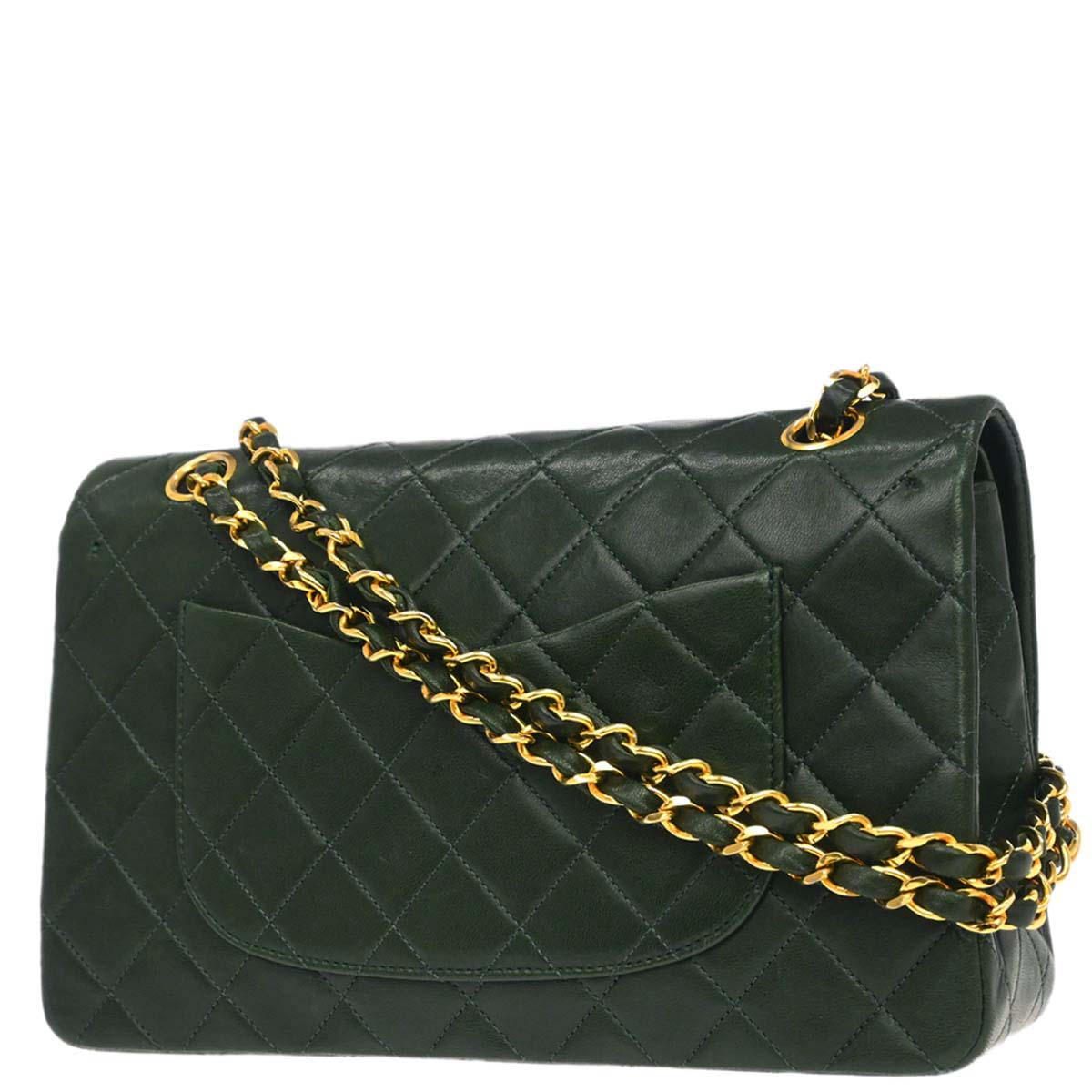 Chanel 1986-1988 Green Lambskin Medium Classic Double Flap Shoulder Bag