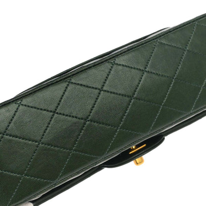 Chanel 1986-1988 Green Lambskin Medium Classic Double Flap Shoulder Bag