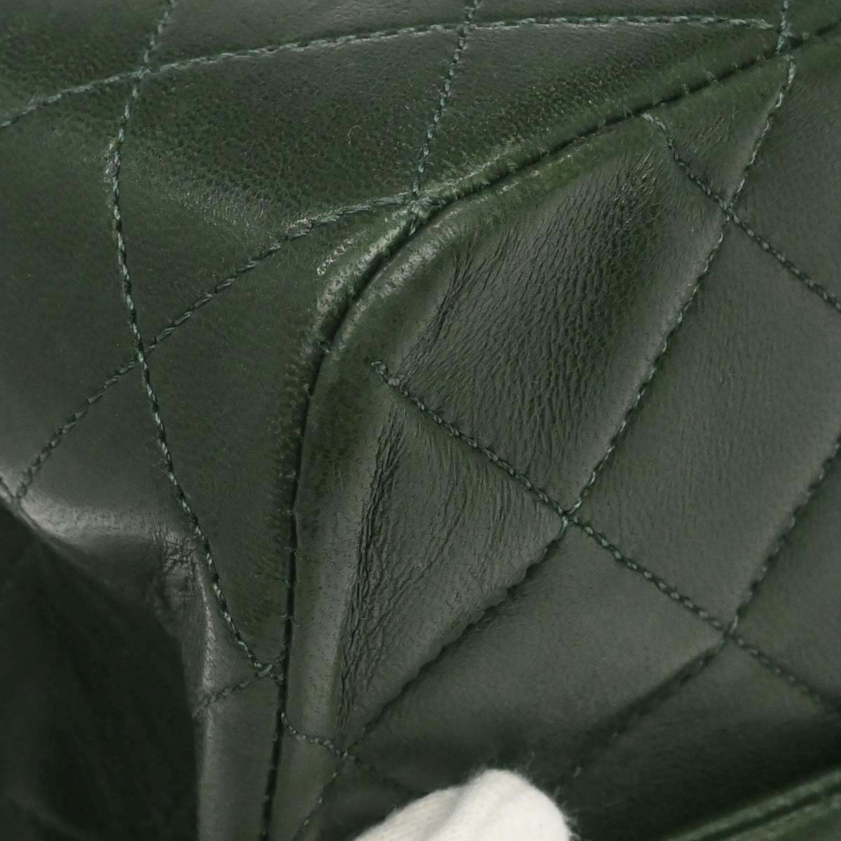 Chanel 1986-1988 Green Lambskin Medium Classic Double Flap Shoulder Bag
