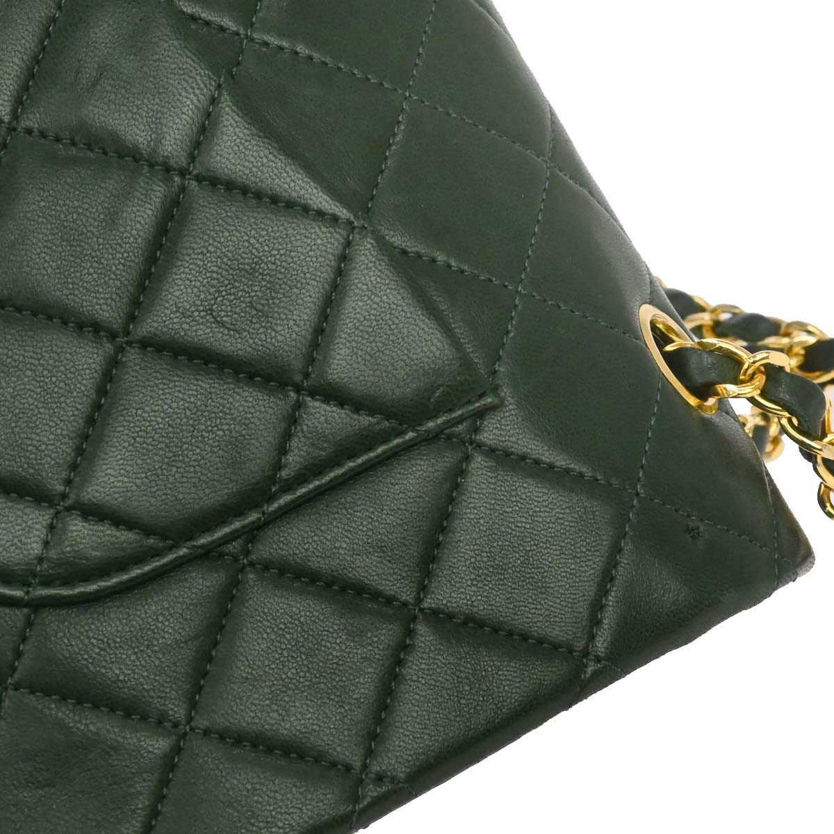 Chanel 1986-1988 Green Lambskin Medium Classic Double Flap Shoulder Bag