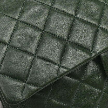 Chanel 1986-1988 Green Lambskin Medium Classic Double Flap Shoulder Bag