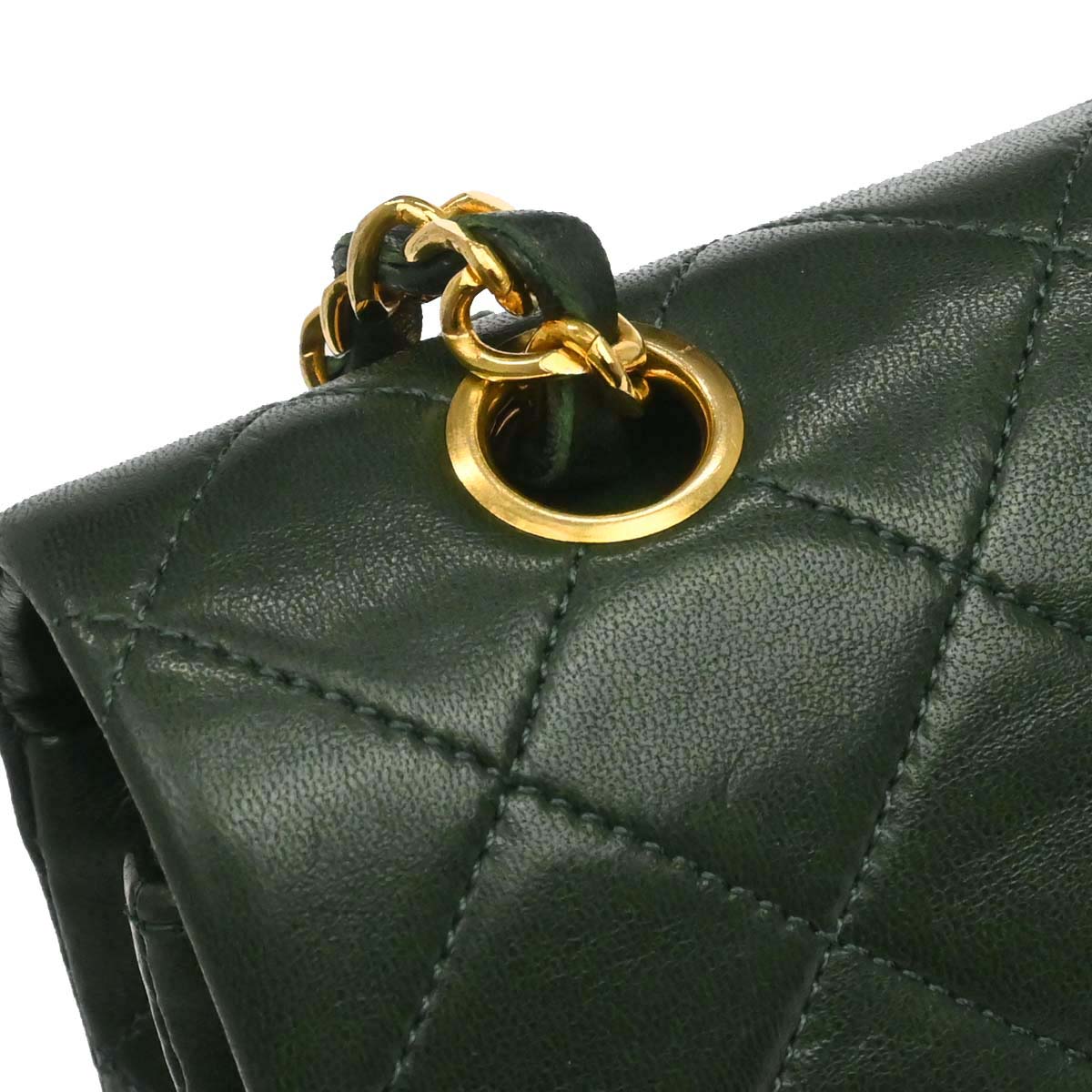 Chanel 1986-1988 Green Lambskin Medium Classic Double Flap Shoulder Bag