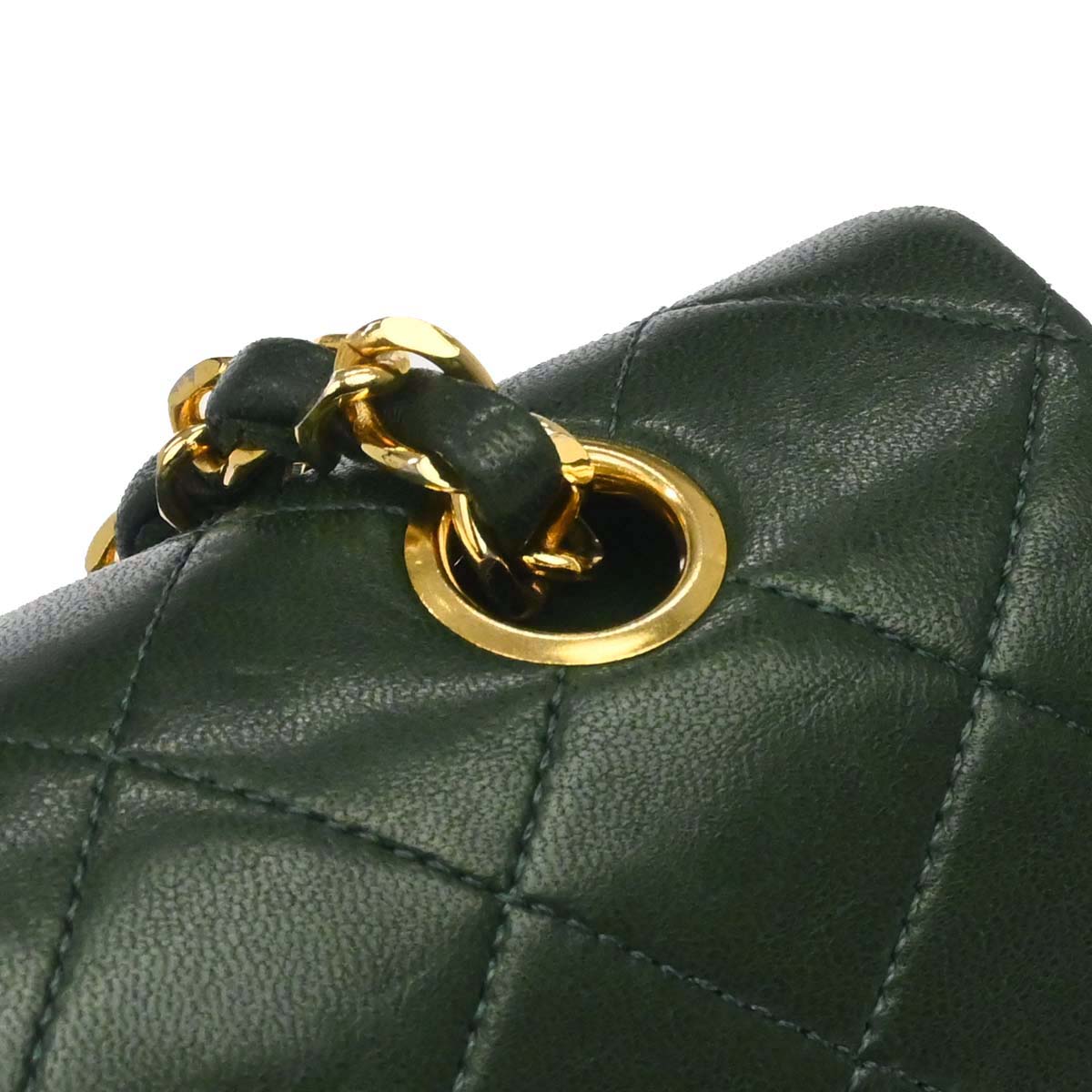 Chanel 1986-1988 Green Lambskin Medium Classic Double Flap Shoulder Bag