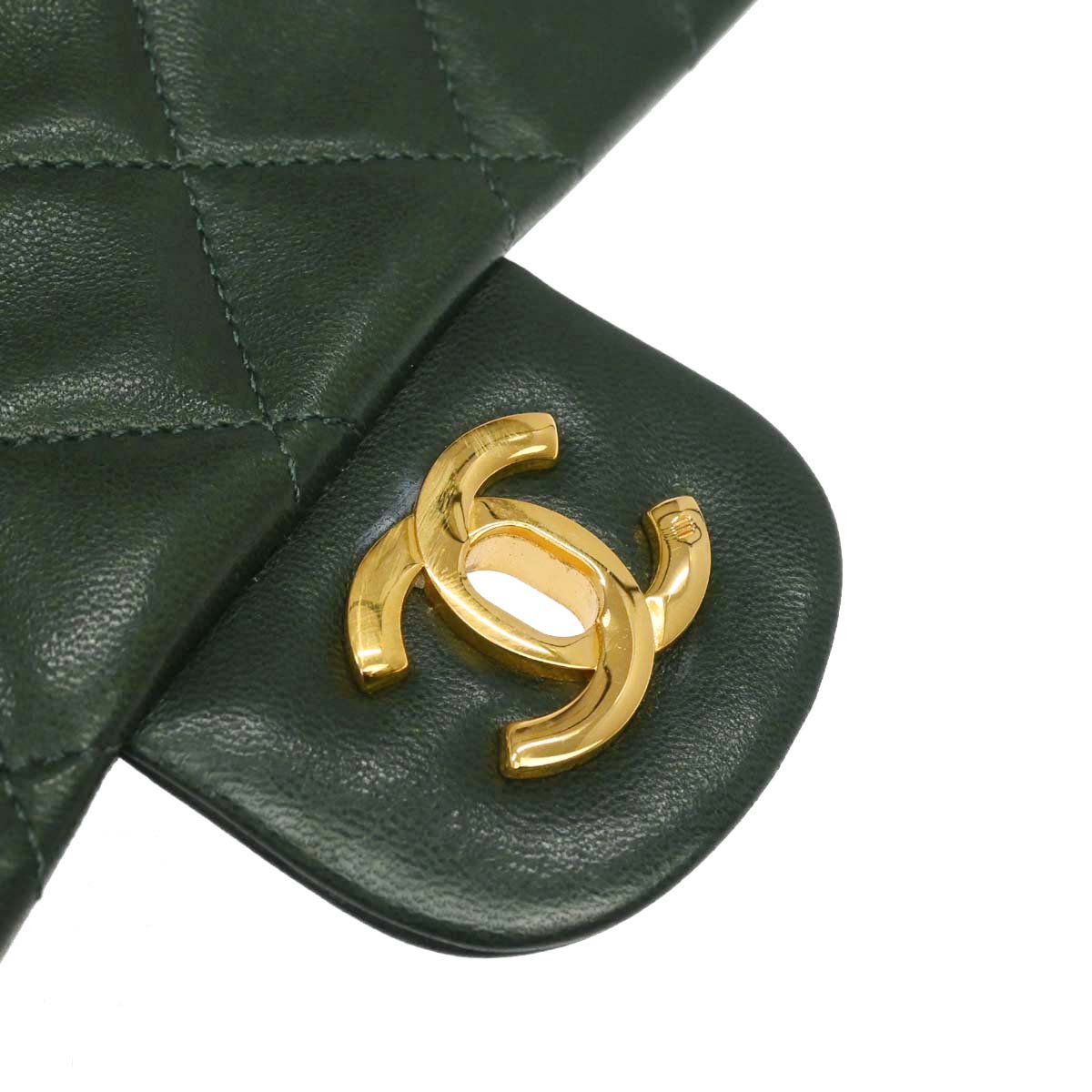 Chanel 1986-1988 Green Lambskin Medium Classic Double Flap Shoulder Bag