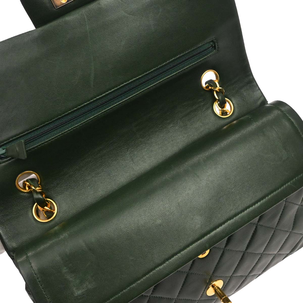 Chanel 1986-1988 Green Lambskin Medium Classic Double Flap Shoulder Bag
