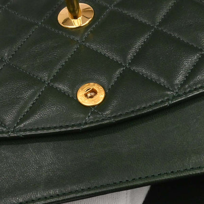 Chanel 1986-1988 Green Lambskin Medium Classic Double Flap Shoulder Bag
