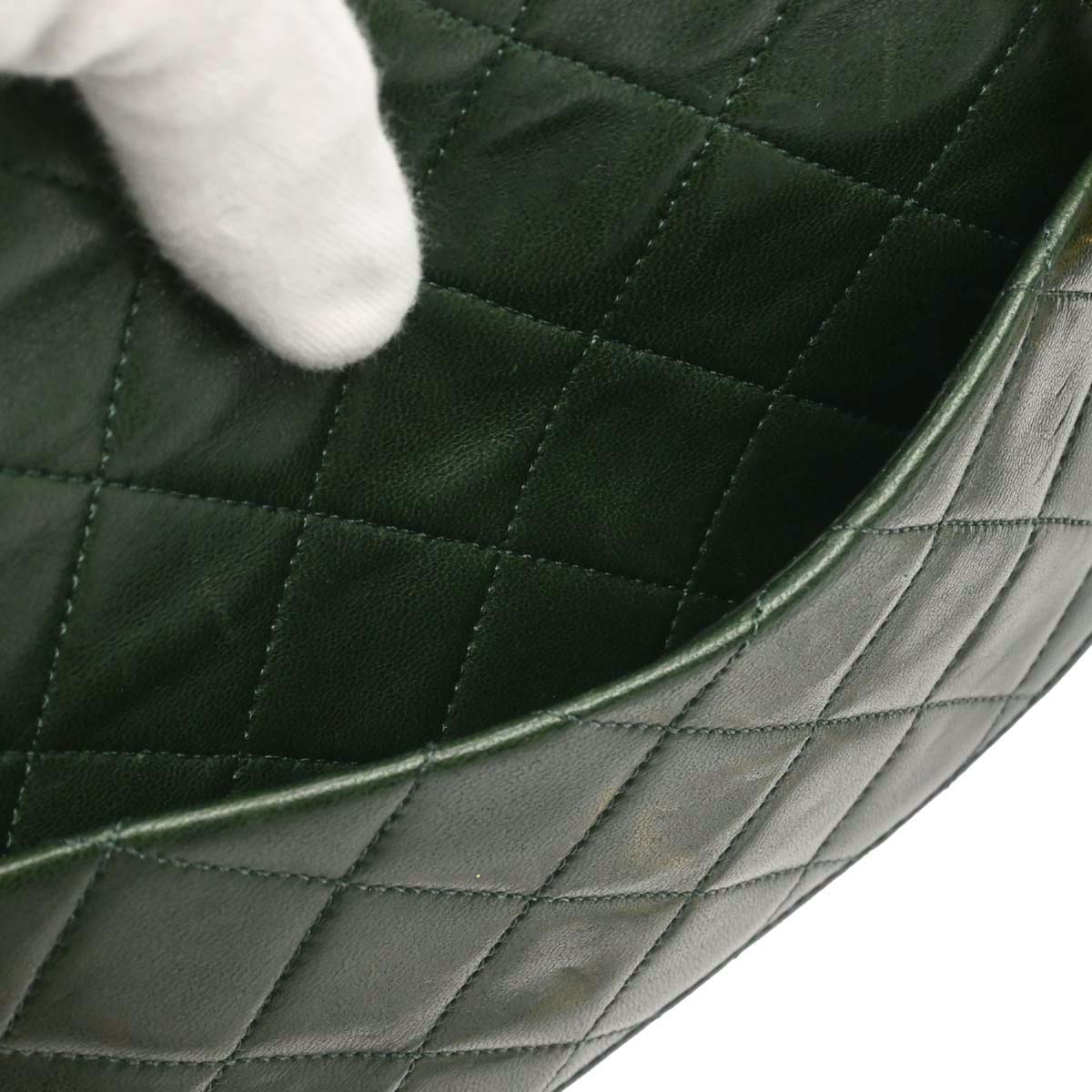 Chanel 1986-1988 Green Lambskin Medium Classic Double Flap Shoulder Bag