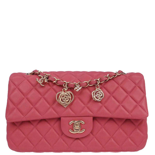 Chanel Pink Lambskin Valentine Medium Classic Single Flap Shoulder Bag