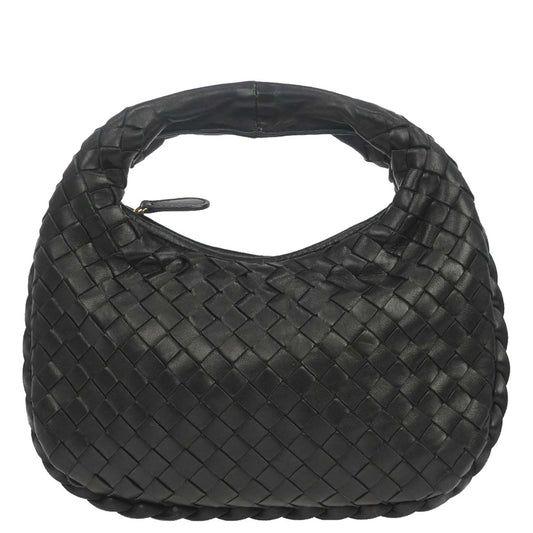 Bottega Veneta Black Lambskin Intrecciato Hobo Handbag