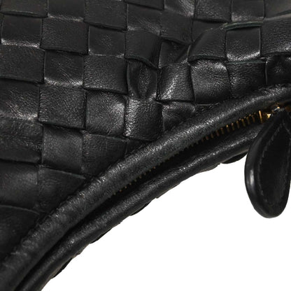 Bottega Veneta Black Lambskin Intrecciato Hobo Handbag