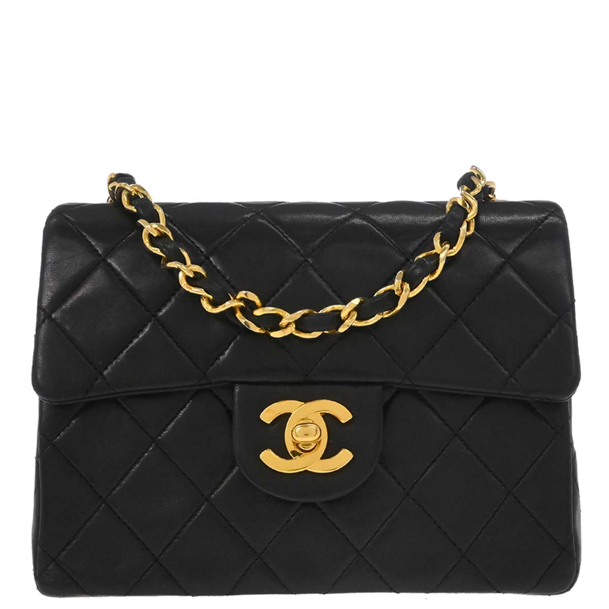 Chanel 1989-1991 Black Lambskin Mini Classic Square Flap Shoulder Bag 17