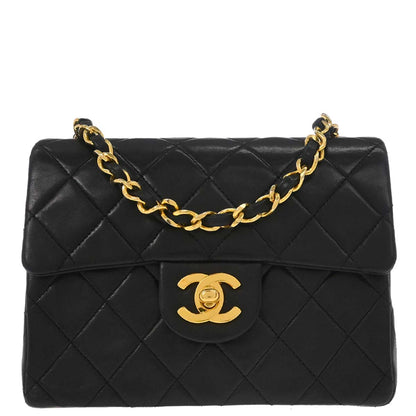 Chanel 1989-1991 Black Lambskin Mini Classic Square Flap Shoulder Bag 17
