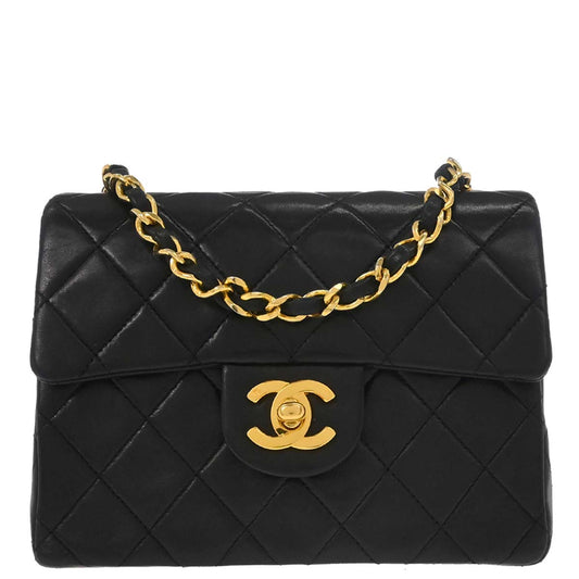 Chanel 1989-1991 Black Lambskin Mini Classic Square Flap Shoulder Bag 17