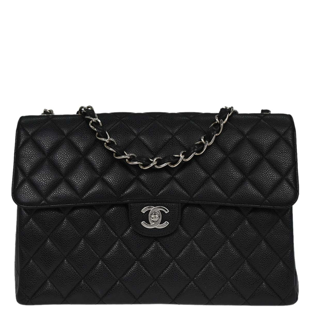 Chanel Black Caviar Skin Jumbo Classic Flap Shoulder Bag