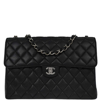 Chanel Black Caviar Skin Jumbo Classic Flap Shoulder Bag