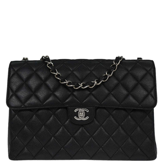 Chanel Black Caviar Skin Jumbo Classic Flap Shoulder Bag