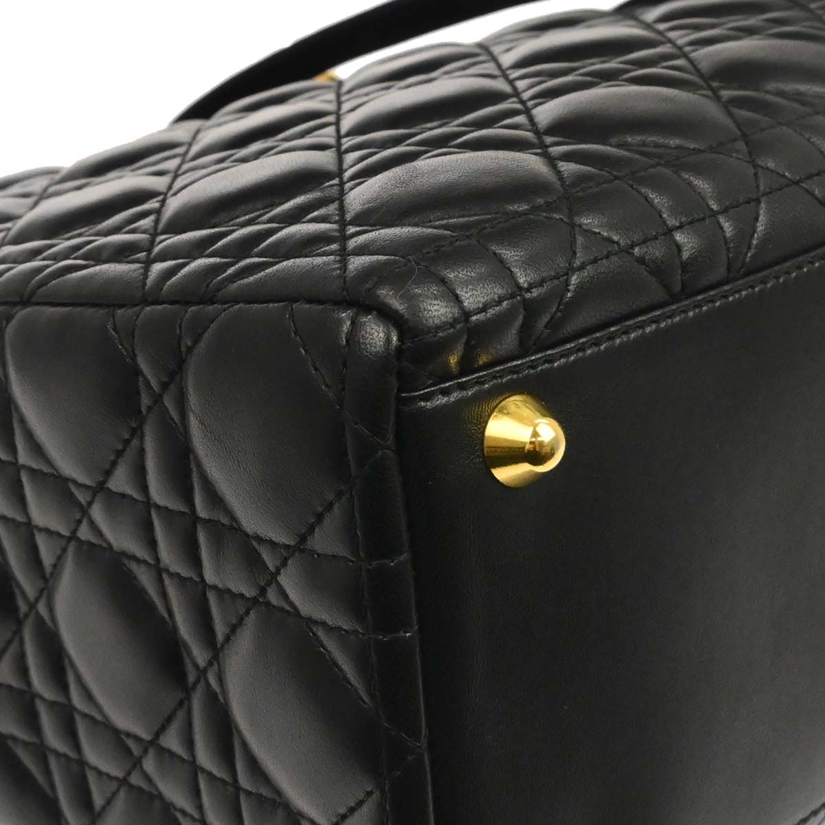 Christian Dior Black Lambskin Large Lady Dior Cannage 2way Shoulder Handbag