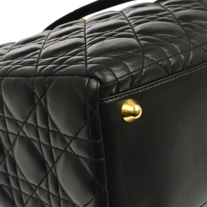 Christian Dior Black Lambskin Large Lady Dior Cannage 2way Shoulder Handbag