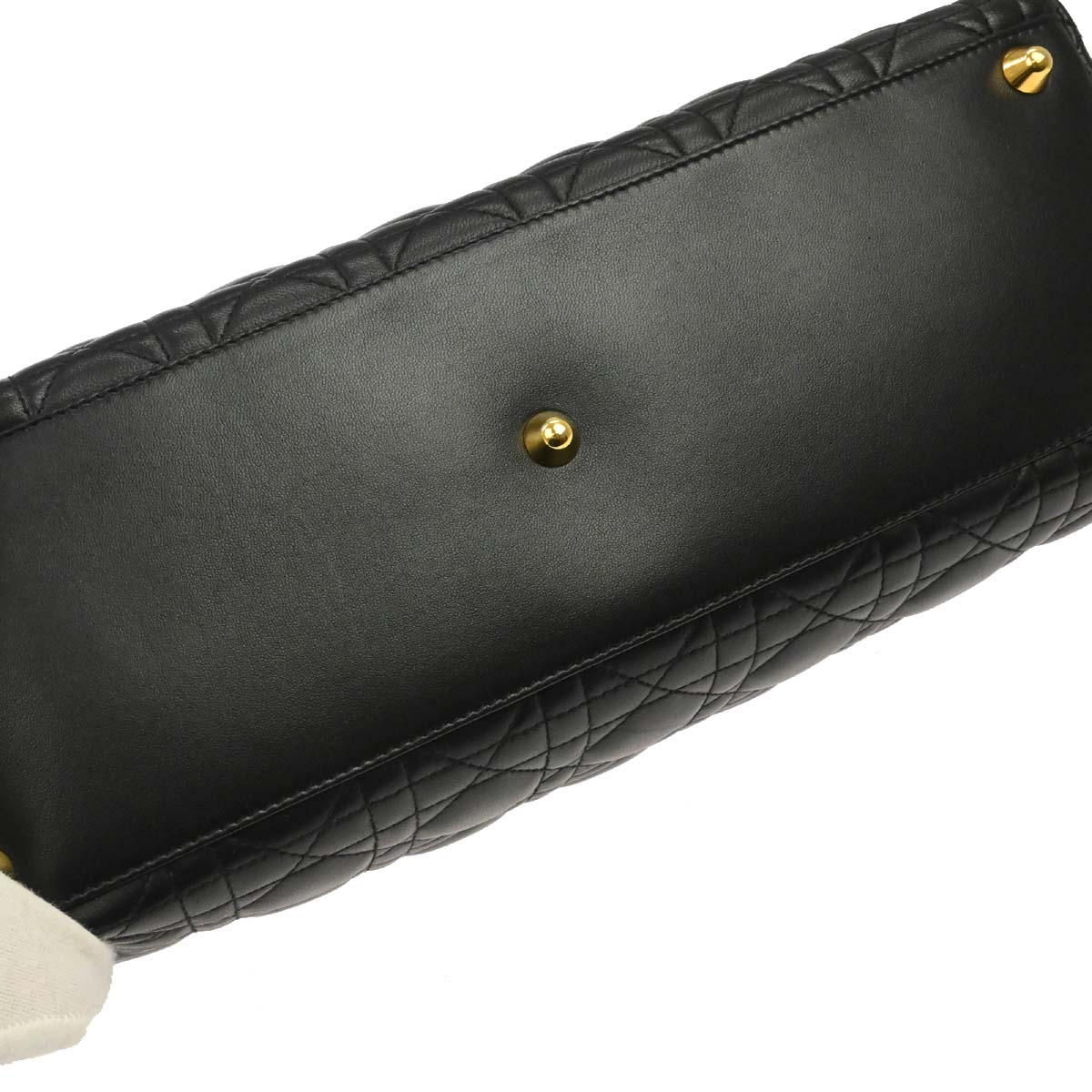 Christian Dior Black Lambskin Large Lady Dior Cannage 2way Shoulder Handbag