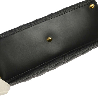 Christian Dior Black Lambskin Large Lady Dior Cannage 2way Shoulder Handbag