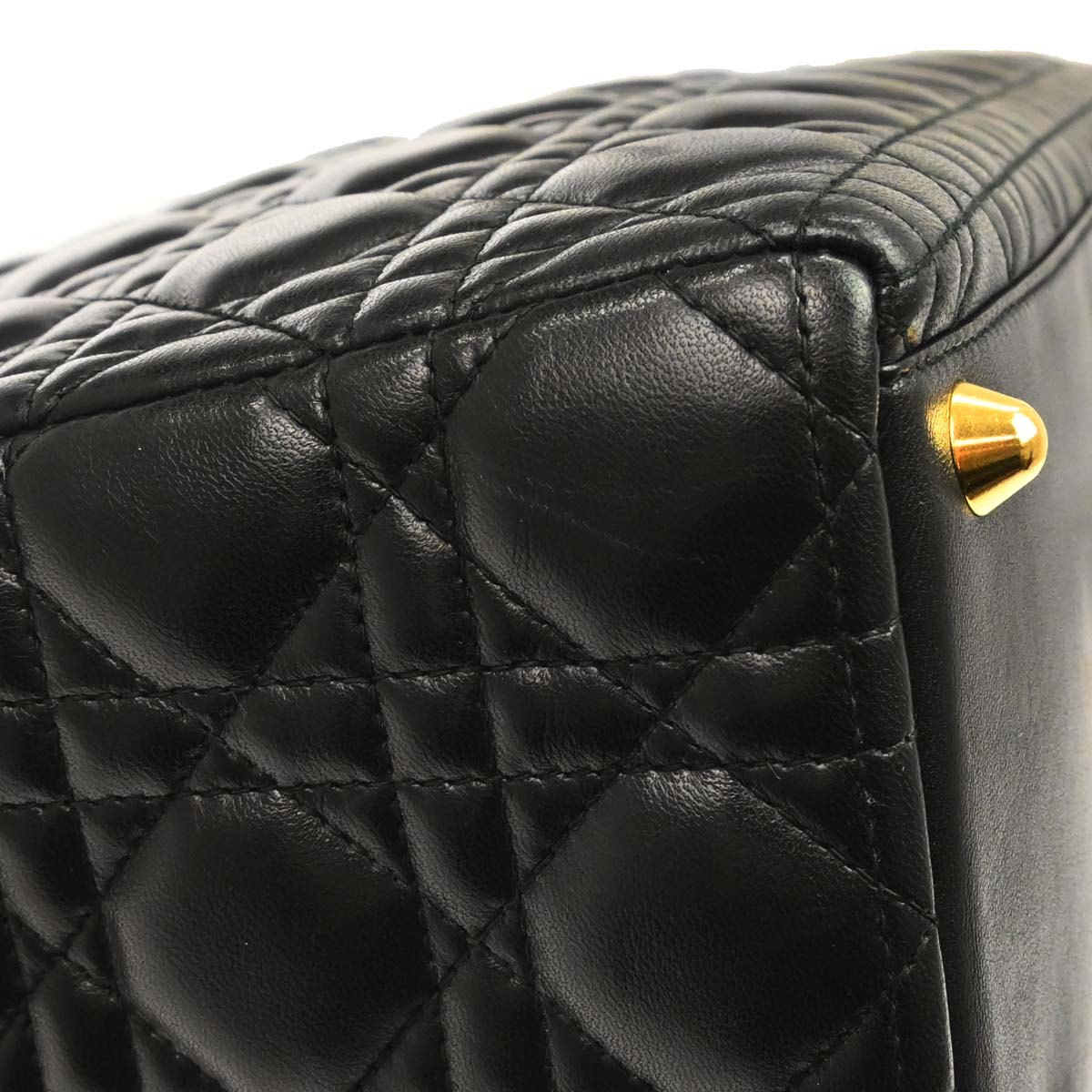 Christian Dior Black Lambskin Large Lady Dior Cannage 2way Shoulder Handbag