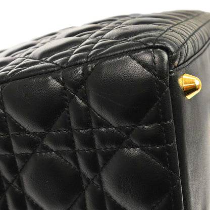 Christian Dior Black Lambskin Large Lady Dior Cannage 2way Shoulder Handbag
