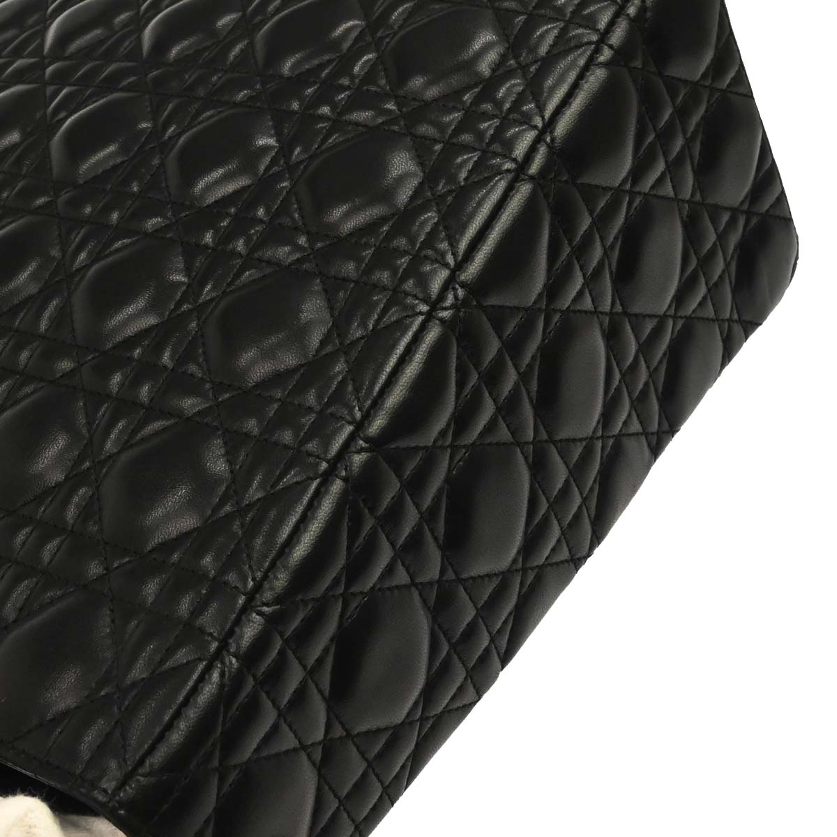 Christian Dior Black Lambskin Large Lady Dior Cannage 2way Shoulder Handbag