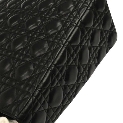 Christian Dior Black Lambskin Large Lady Dior Cannage 2way Shoulder Handbag