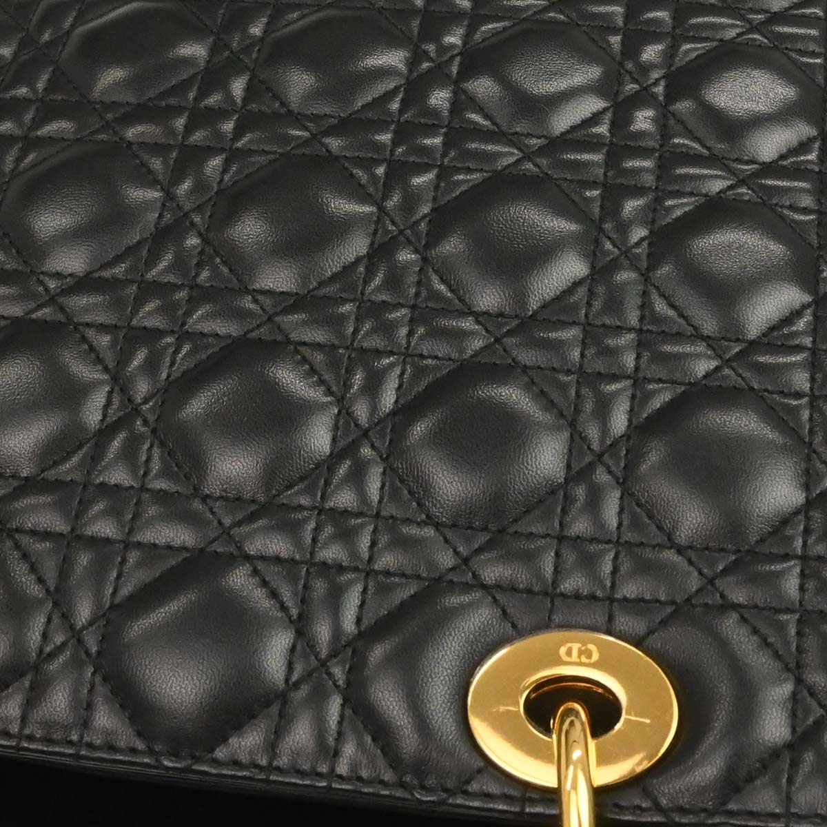 Christian Dior Black Lambskin Large Lady Dior Cannage 2way Shoulder Handbag
