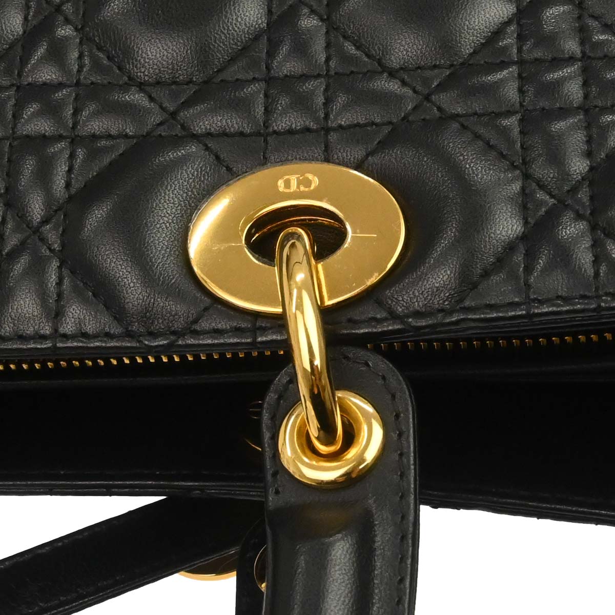Christian Dior Black Lambskin Large Lady Dior Cannage 2way Shoulder Handbag