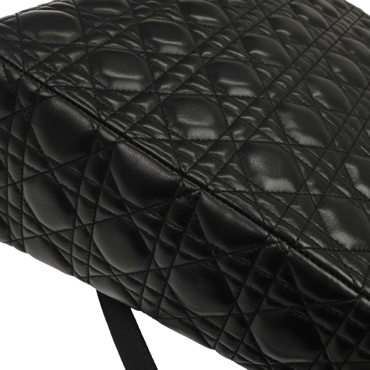 Christian Dior Black Lambskin Large Lady Dior Cannage 2way Shoulder Handbag