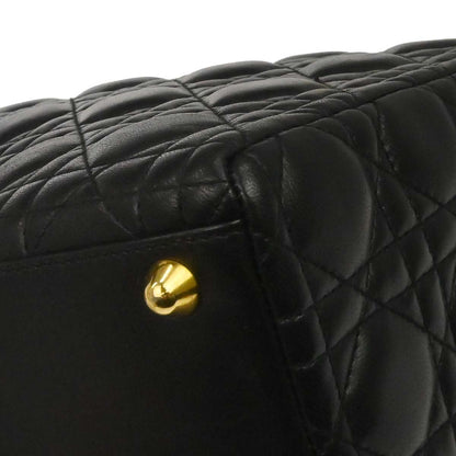 Christian Dior Black Lambskin Large Lady Dior Cannage 2way Shoulder Handbag