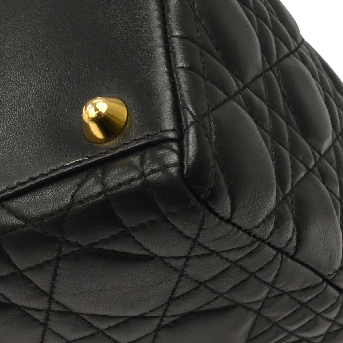 Christian Dior Black Lambskin Large Lady Dior Cannage 2way Shoulder Handbag